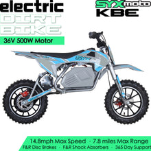 Load image into Gallery viewer, SYX MOTO KBE 500W 36V Electric Beginner Kids Mini Dirt Bike
